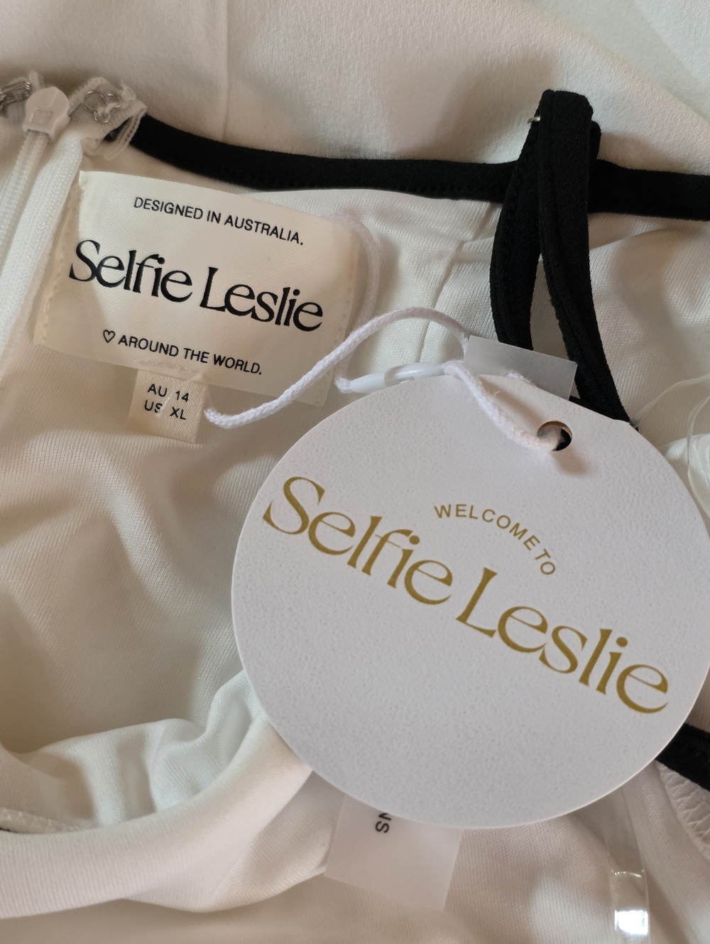 Selfie Leslie Sunny Coast Piping Trim Midi Dress White XL Bodycon - Picture 11 of 12